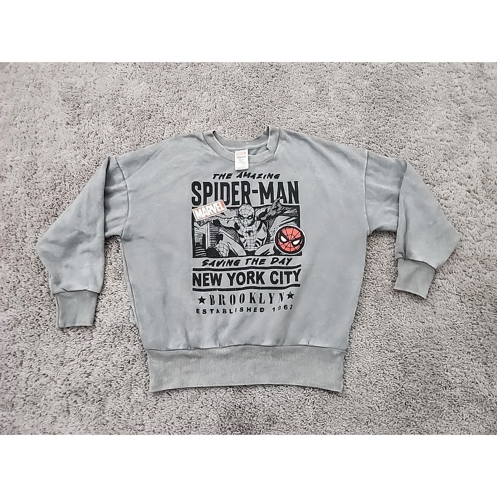 Marvel The Amazing Spider-Man Pullover Womens S Gray Vintage Wash Oversized